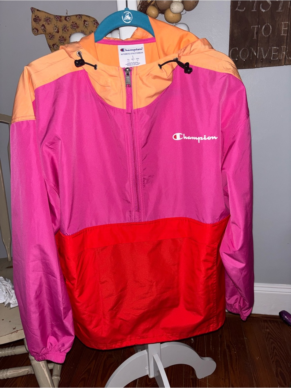 Champion Colorblock Half-Zip XL Windbreaker Jacket - Pink, Red, Orange